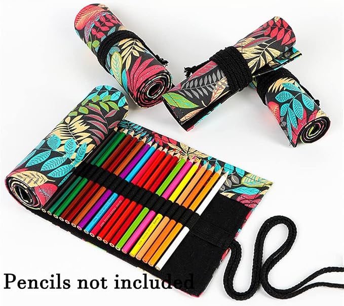 DIYOMR 24/36/72 Slots Pencil Wrap Pencil Rolls, Artist Colored Pencils Roll Up - Image 2