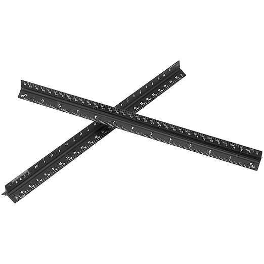 KEILEOHO 3 Pack Architectural Scale Ruler, 12 Inches Imperial Aluminum Architect Scale, Laser-Etched Triangular Drafting Ruler Drawing Ruler Tools for Architects, Engineers, Contractors, Black-DeskLoop Office