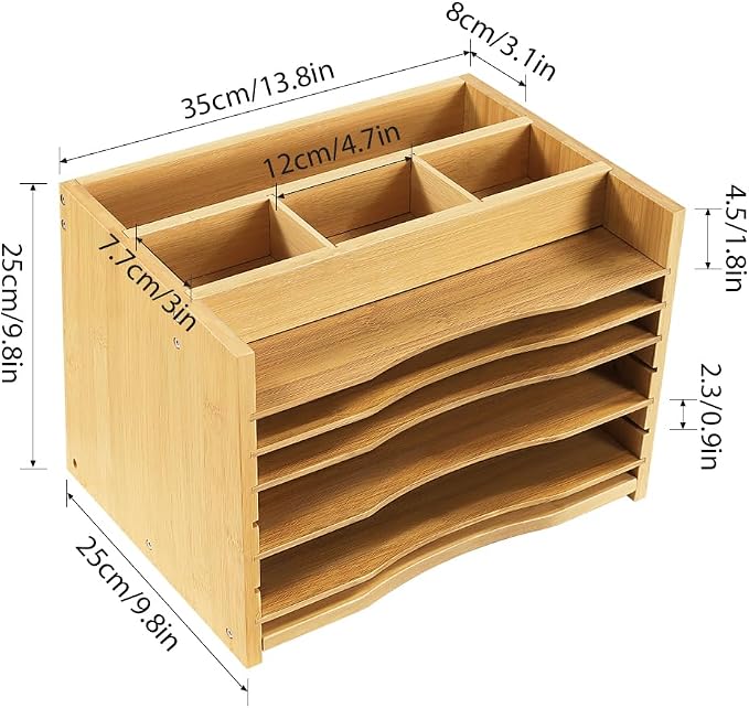 WKWKER 5-Tiers Bamboo File Organizer Paper Organizer Mail Sorter Document - Image 3