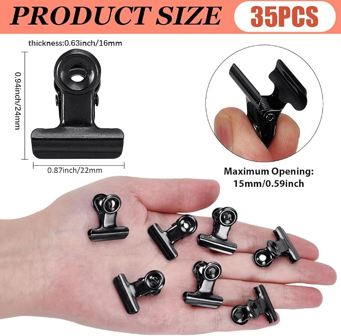 CRASPIRE 35Pcs Black Bulldog Clips Binder Stainless Steel Metal Hinge Mini - Image 2