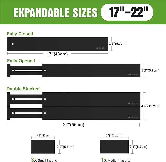 ANTOWIN Bamboo Drawer Dividers Organizers, Expandable Drawer Separators Splitter,17-22 inches Long Adjustable Spring-loaded Organizer for Large Utensil, Clothes, Tools Drawers (Black)-DeskLoop Office