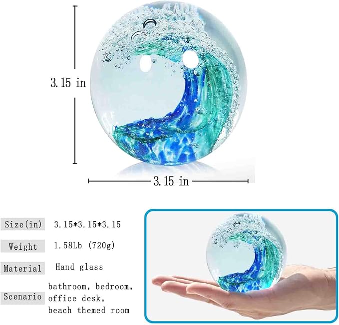 Hand Blown Ocean Wave Glass Paperweight - Image 3