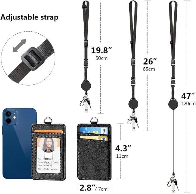 Leather Badge Holder and Adjustable Retractable Lanyards, Quick Release Buckle - Image 4