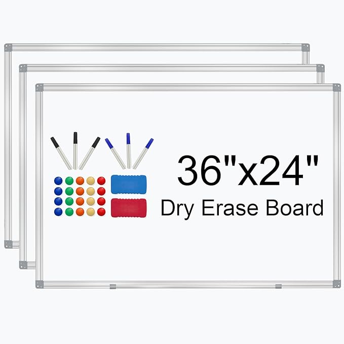 H-Qprobd 3' x 2' Whiteboard Dry Erase White Board for Wall 36x24 (3pcs) Magnetic Boards for Office Classroom & Home, Small Wall Whiteboard Including 6 Markers, 20 Magnets, 2 Erasers-DeskLoop Office
