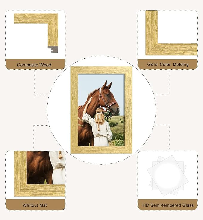 ELSKER&HOME 4x6 Picture Frame Gold Set of 6 Glass | Multi Photo Frames Collage - Image 5