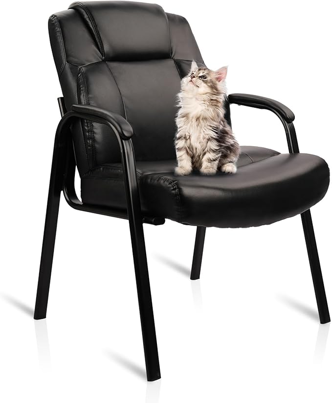 CLATINA Big & Tall 500 lb. Guest Chair, Leather Reception Chairs with Padded Arm Rest for Waiting Room Office Home and Meeting Conference-Black-DeskLoop Office