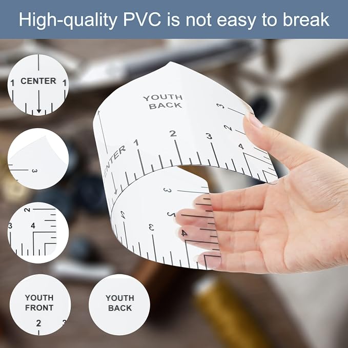 9Pcs Tshirt-Ruler Guide to Center Vinyl, Transparent V-Neck/Round PVC Ruler - Image 2
