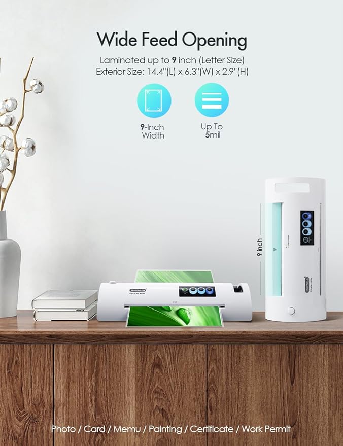 Laminator Machine, SINOPUREN Laminating Machine, Thermal Lamination 9-inch Quick 1min Warm-up JamFree-Tech Personal Lamination Work with 3mil 4mil 5mil Pouches, School/Office/Home use, White-DeskLoop Office