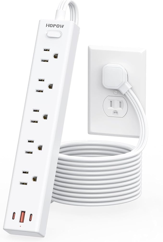 Flat Plug Power Strip, 10 Ft Ultra Thin Flat Extension Cord, Surge Protector with 5 Outlets & 3 USB Ports (2 USB C), 1700 Joules, Wall Mount, Desktop Charging Station for Home Office Dorm, White-DeskLoop Office