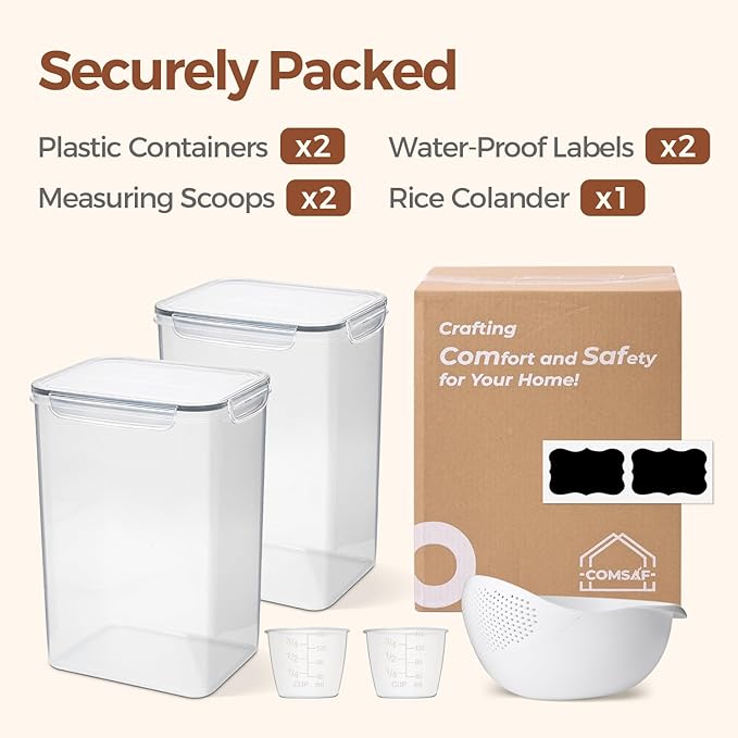 ComSaf Rice Container Set of 2, Large Airtight Food Storage Containers - Image 8