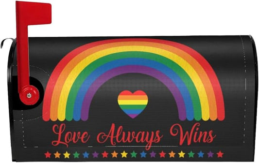 LGBT Pride Mailbox Covers, Love Always Wins Outdoor Magnetic Mailbox Cover by Yomane