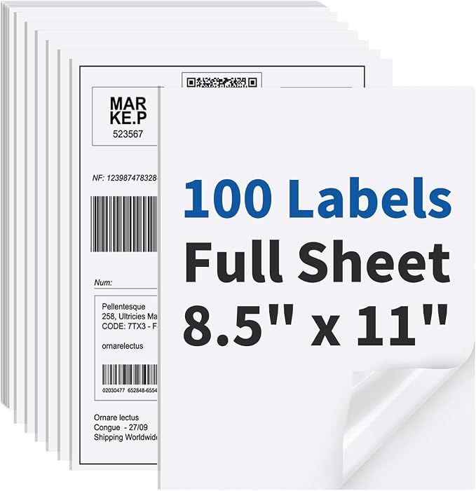 100 Sheets Sticker Paper Matte White, 8.5" x 11" Label Paper by BESTIKER
