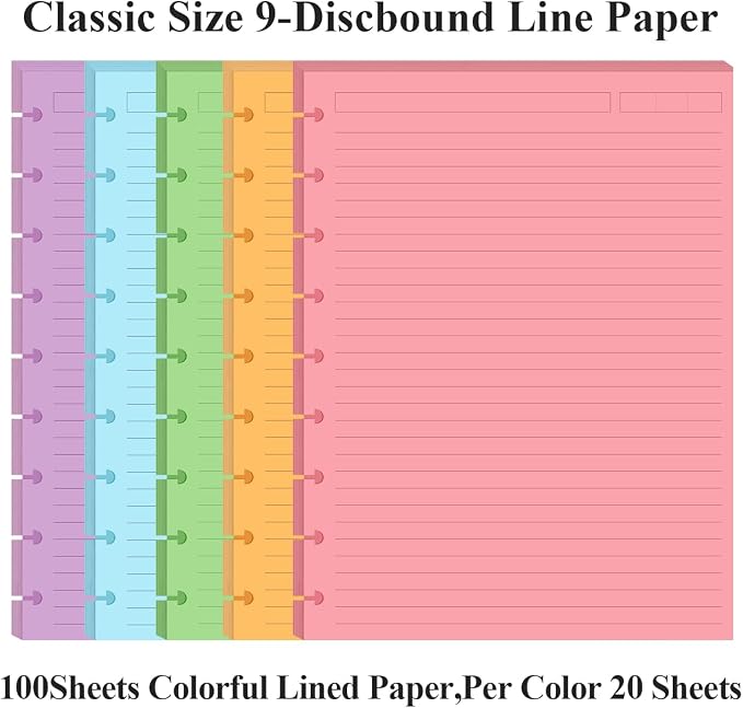 9-Disc Discbound 5 Colorful Line Paper Pre-punched Happy Planners Inserts - Image 2
