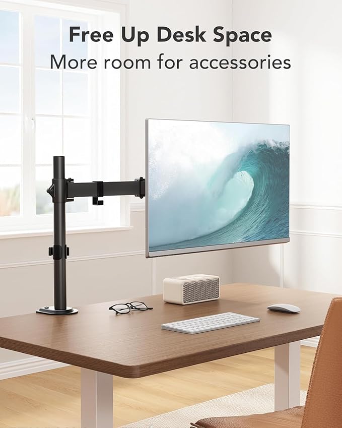 HUANUO Single Monitor Mount, Monitor Arm for 13”-32” Monitors up to 17.6 lbs, Adjustable Stand with 16” Max Height, Desk Mount with C-Clamp and Grommet Base, VESA 75x75mm or 100x100mm-DeskLoop Office
