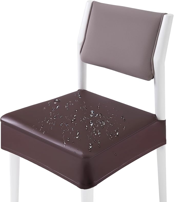 CWK Waterproof PU Leather Dining Chair Covers Set of 1-Stretchable Chair Seat Slipcovers, Removable & Washable Protector for Dining Room,Home,Office,Wedding,Rear Covers (PU-Coffee)-DeskLoop Office