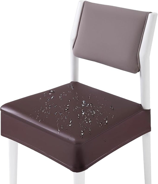 CWK Waterproof PU Leather Dining Chair Covers Set of 1-Stretchable Chair Seat Slipcovers, Removable & Washable Protector for Dining Room,Home,Office,Wedding,Rear Covers (PU-Coffee)-DeskLoop Office