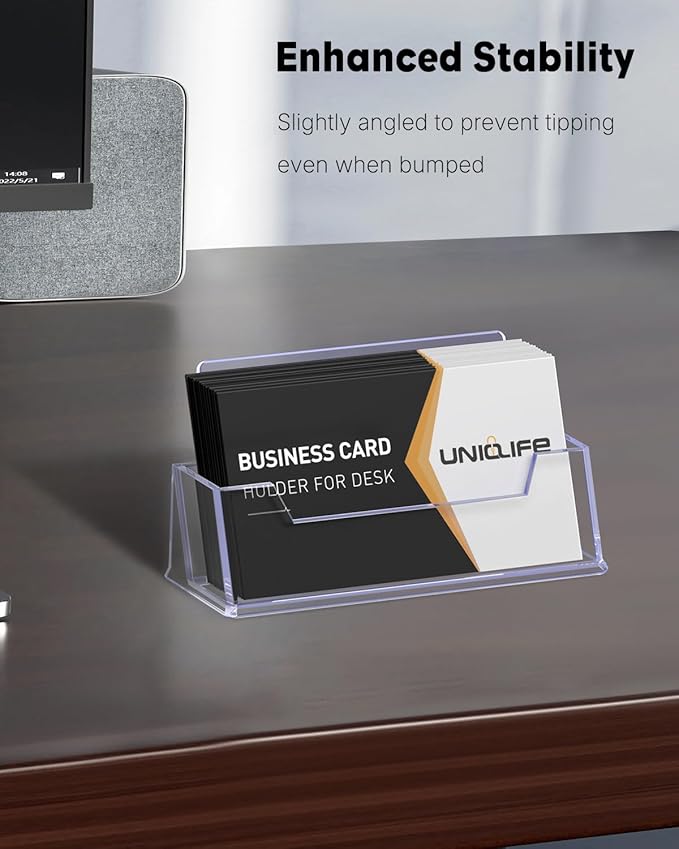 Uniclife 2 Pack Acrylic Business Card Holder for Desk 1 Slot Clear Business Card Display Stand for Men & Women Desktop Business Card Organizer Card Stand for Office Home Exhibition, 60 Card Capacity-DeskLoop Office