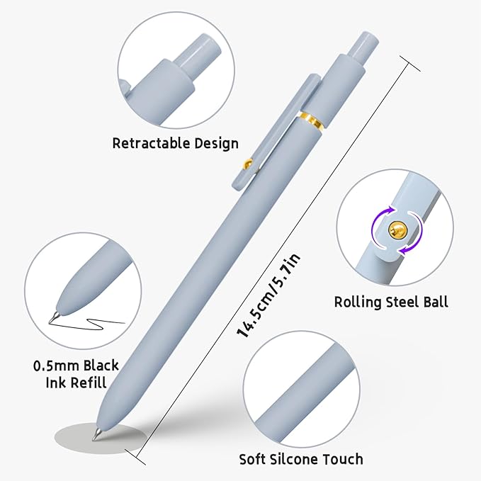 6 Pcs Gel Pens 0.5mm Quick Dry Black Ink Pens Fine Point Smooth Writing Pens, Cute Office and School Supplies Gifts for Women Teacher Students (6 Pcs Morandi Gold)