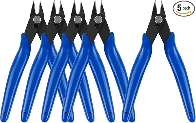 HongWay 5pcs Micro Flush Cutters With Internal Spring, 5 Inches Blue - Side and Diagonal Cutters for Electronics, Heating Wire, Model Sprue, Soft Copper Wire Snips-DeskLoop Office