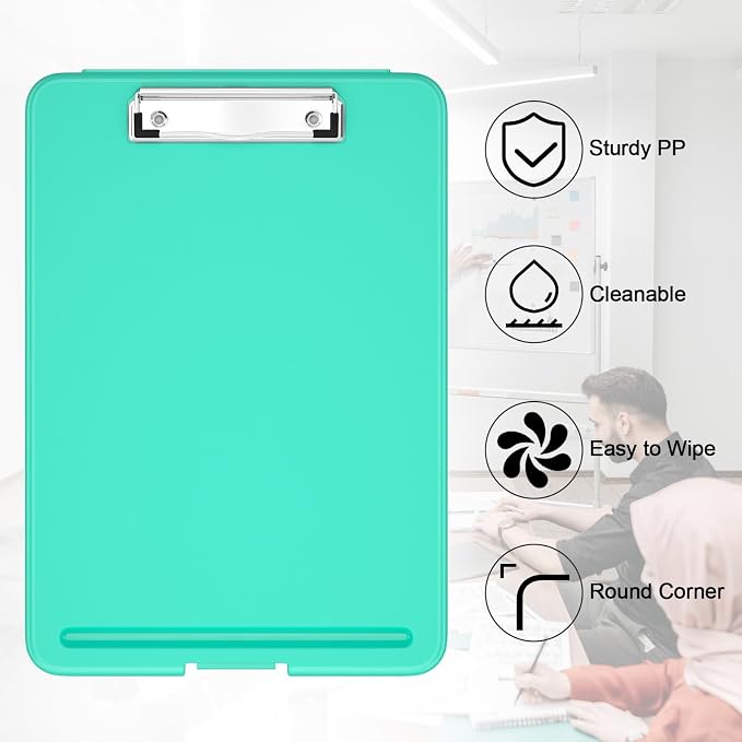 Hongri Clipboard with Storage, 8.5 x 11 Clip Board Foldable, Teal | Bottom - Image 5