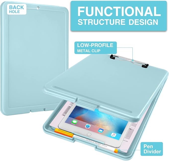 Sooez Clipboard with Storage, Plastic Storage Clipboards with Low Profile Clip - Image 2