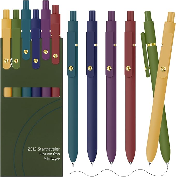 Gel Pens, 6 Pack Gold Retro 0.5mm Black Ink Pens Fine Point Smooth Writing Pens for School Office Supplies, Gifts for Women Girls-DeskLoop Office