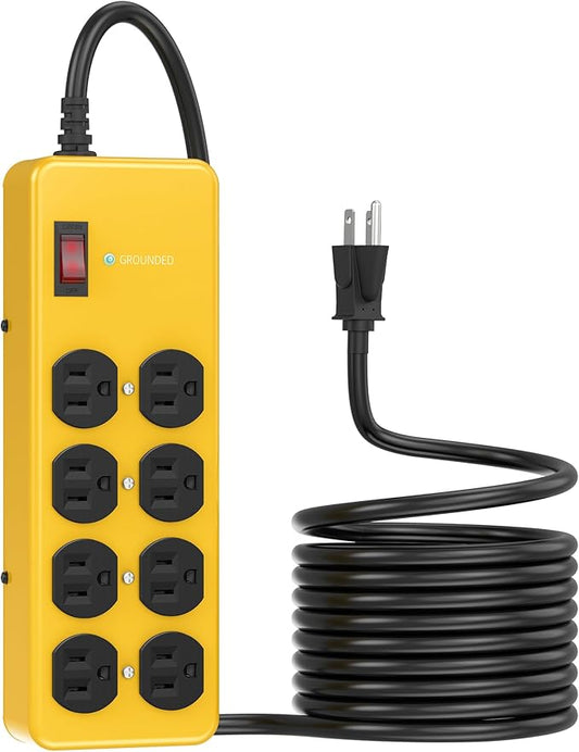Heavy Duty Power Strip,Industrial Heavy Metal Case Surge Protector,8 AC Outlets,15Amp,2700 Joules,Protected' Indicator,14 Gauge Cord (Yellow, 15FT Length)-DeskLoop Office