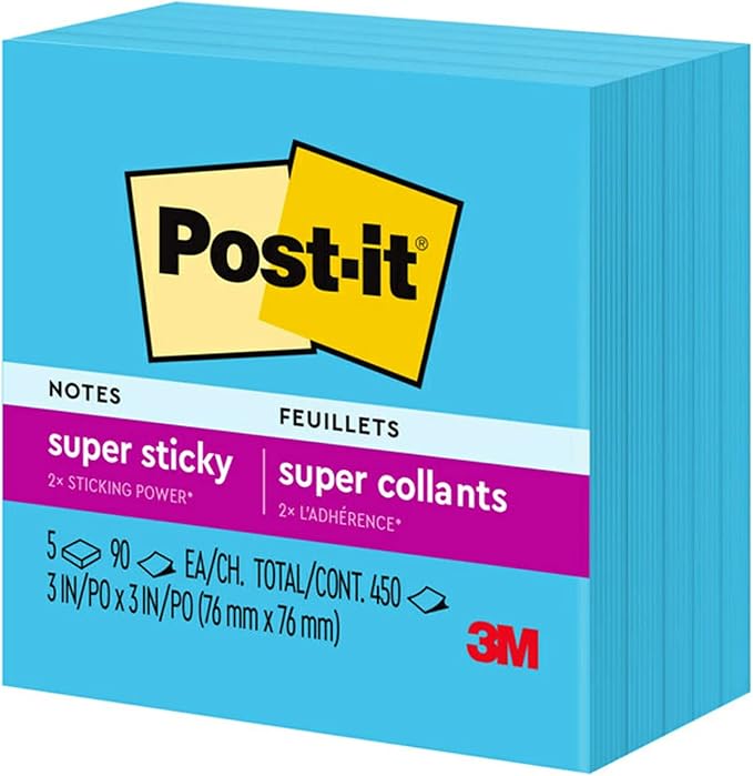 Post-it Super Sticky Notes, 3 x 3 in, 5 Pads, 90 Sheets/Pad | School Supplies - Image 11
