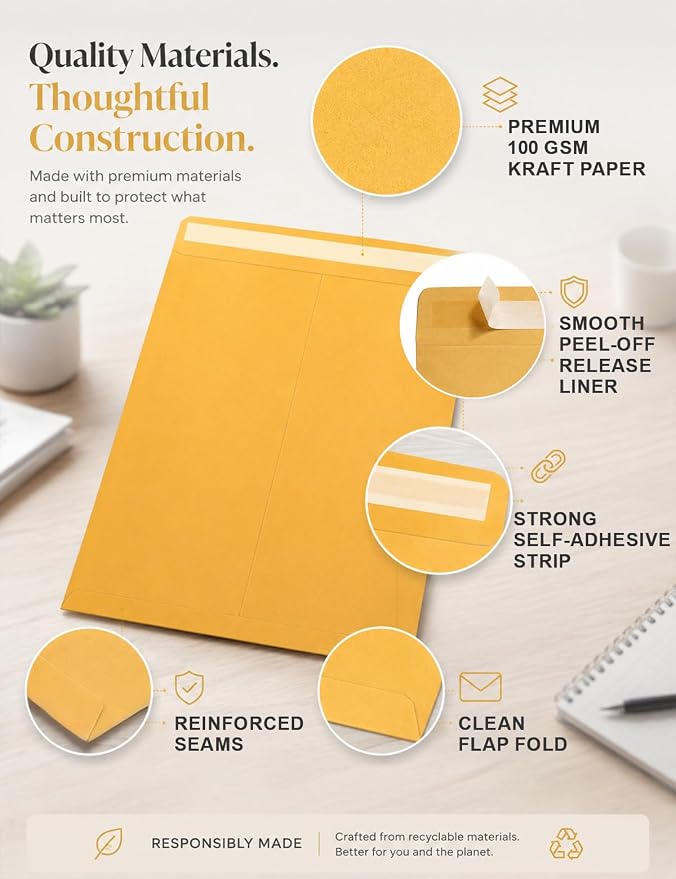 9x12 Manilla Envelopes Self Seal, 20 Pack - Image 3