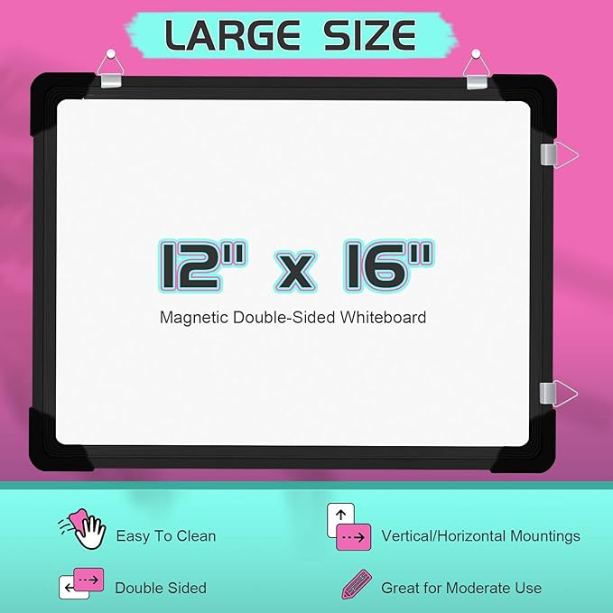 Polegas Dry Erase Whiteboard Calendar, Magnetic White Board Dry Erase Calendar, 16" X 12" Monthly Calendar Whiteboard for Wall, Small Double Side Board to Do List for Home, School, Office (Black)-DeskLoop Office