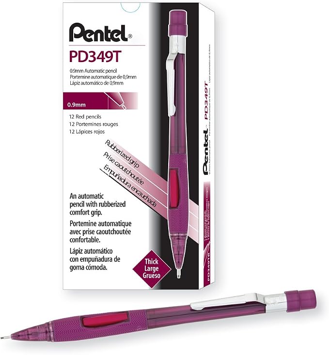 Pentel Quicker Clicker Automatic Pencil, 0.9mm Lead Size, Transparent Red Barrel by PentelofAmerica