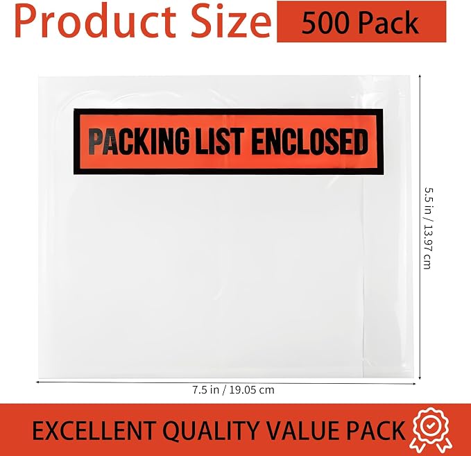 500 Pack 7.5 x 5.5 Inch Packing List Envelopes, Shipping Label Sleeves - Image 2