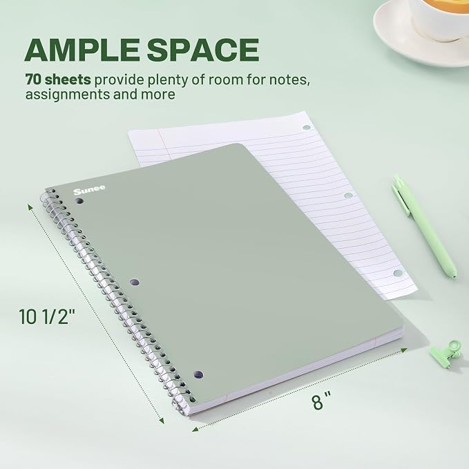 SUNEE Spiral Notebooks, 3 Pack, College Ruled Paper, 70 Sheets per Notebook - Image 2