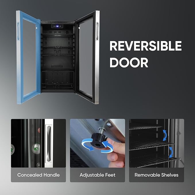 120 Can Beverage Refrigerator – Mini Fridge with Glass Door for Soda Beer or Wine, Beverage Cooler for Bedroom, Office, Bar with Adjustable Shelves & Digital Temperature Display, Silver-DeskLoop Office