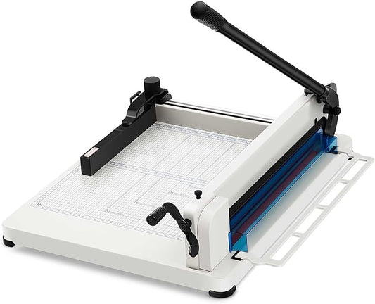 17 Inch A3 Guillotine Paper Cutter Heavy Duty Paper Cutter 400 Sheet Capacity Stack Cards Trimmer Steel Slicer with Metal Base for Cards Leather Office Home School (White)-DeskLoop Office