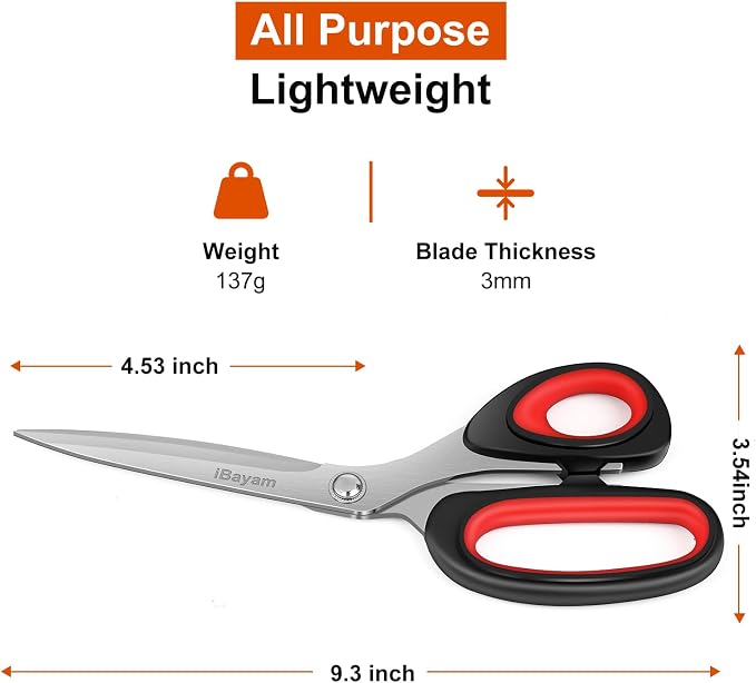 iBayam Scissors All Purpose, 9.3 Inch Scissors Heavy Duty Stainless Steel Shears - Image 8