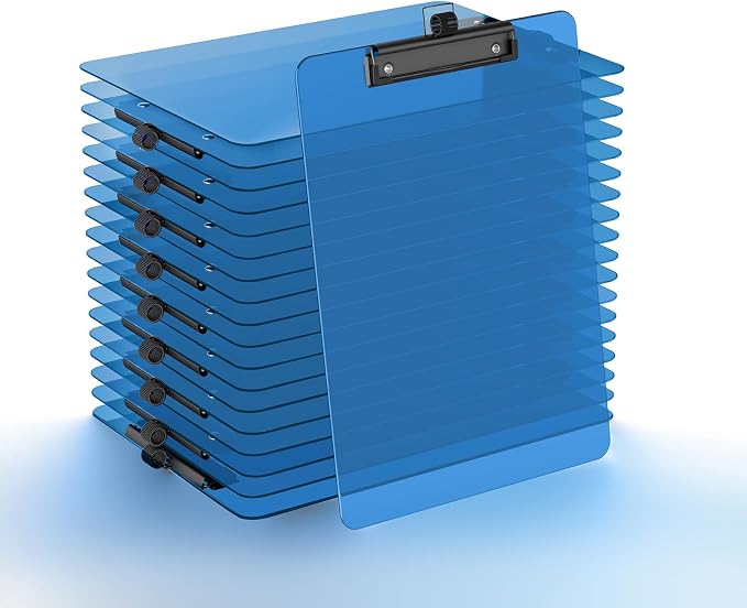 Blue Clipboard with Pen Holder, 8.5 x 11 Clip Boards | Black Low Profile Clip by Juvealoe