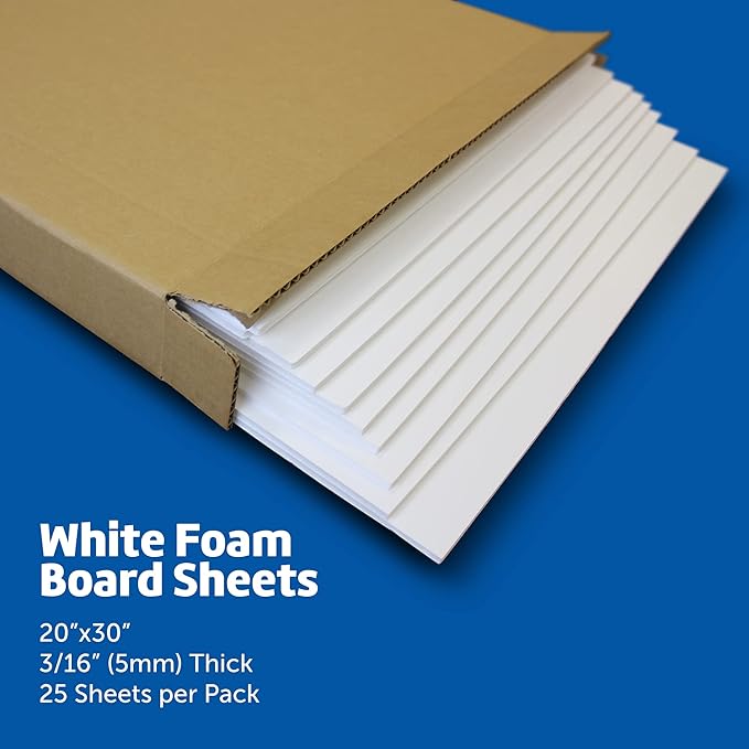Flipside Products 20" x 30" White Foam Board, Arts and Crafts, 3/16" Thick, Presentations, Signboards, Backing Board, Display, Pack of 25-DeskLoop Office