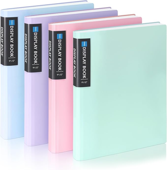 4 Pack Art Portfolios 9"x12", 40 Pockets Large Portfolio Folder Display 80 Pages by Sooez