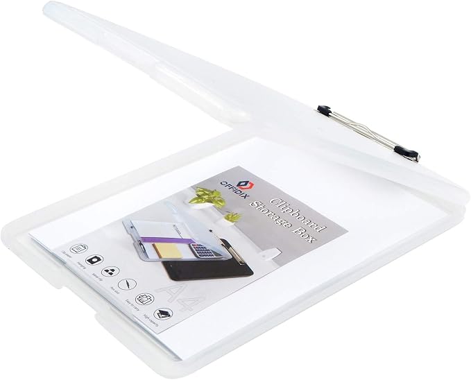 OFFIDIX Clipboard Storage Box Transparent Plastic Paper Clipboard Paper Holder by Offidix