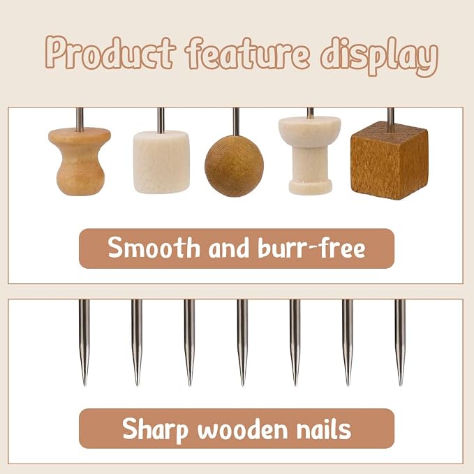 TLKKUE 140 Pieces Push Pins, 5 Style Wood Push Pins Decorative Thumb Tacks - Image 3