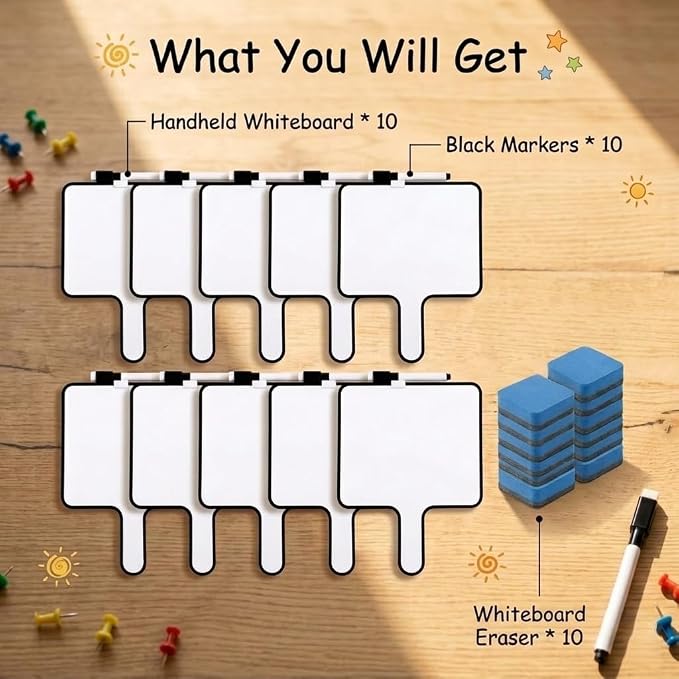 10 Sets Mini Whiteboards with Dry Erase Markers, Erasers & Marker Holders - Image 2