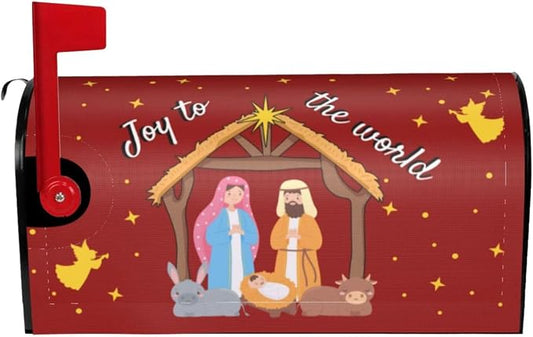 Merry Chrismas Joy to The World Mailbox Cover, Winter Holiday Outdoor Magnetic by Yomane