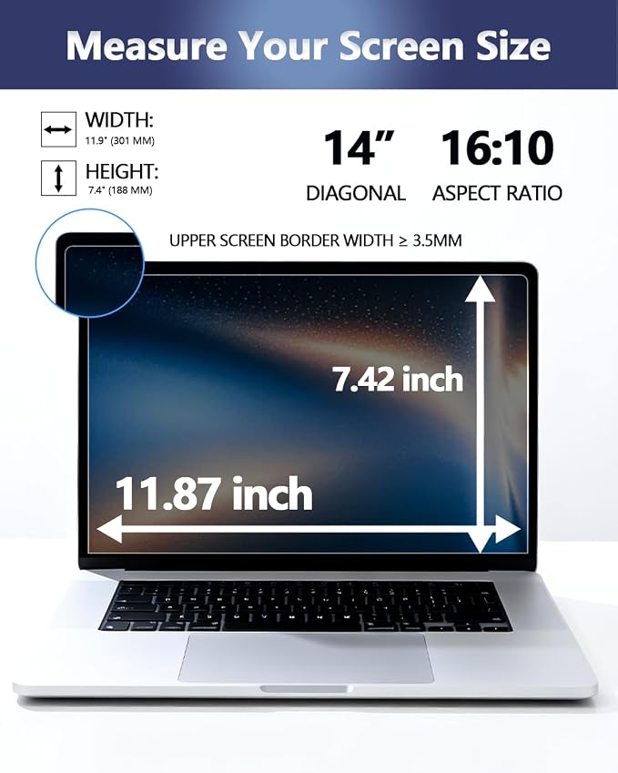 Magnetic Laptop Privacy Screen for 14 Inch 16:10, that Screen Size is 11.87 in - Image 2