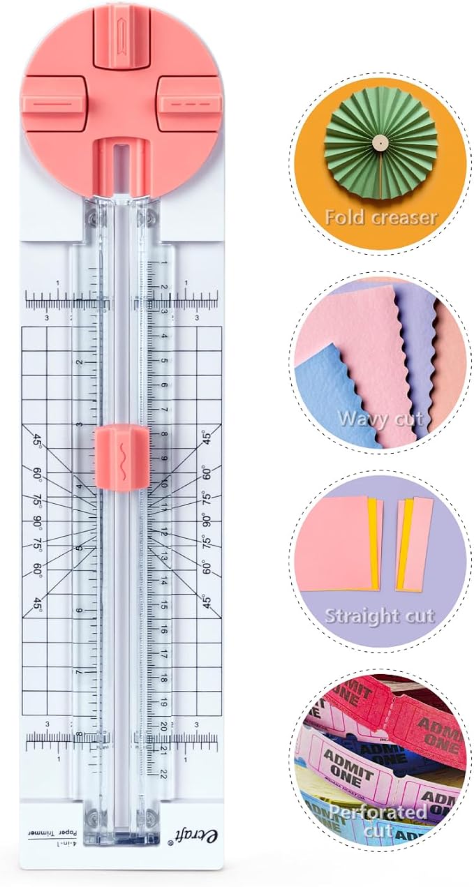 Ecraft Pink Paper Cutter 4-in-1 Paper Trimmer Multi-Function Scrapbooking Tool by ecraft