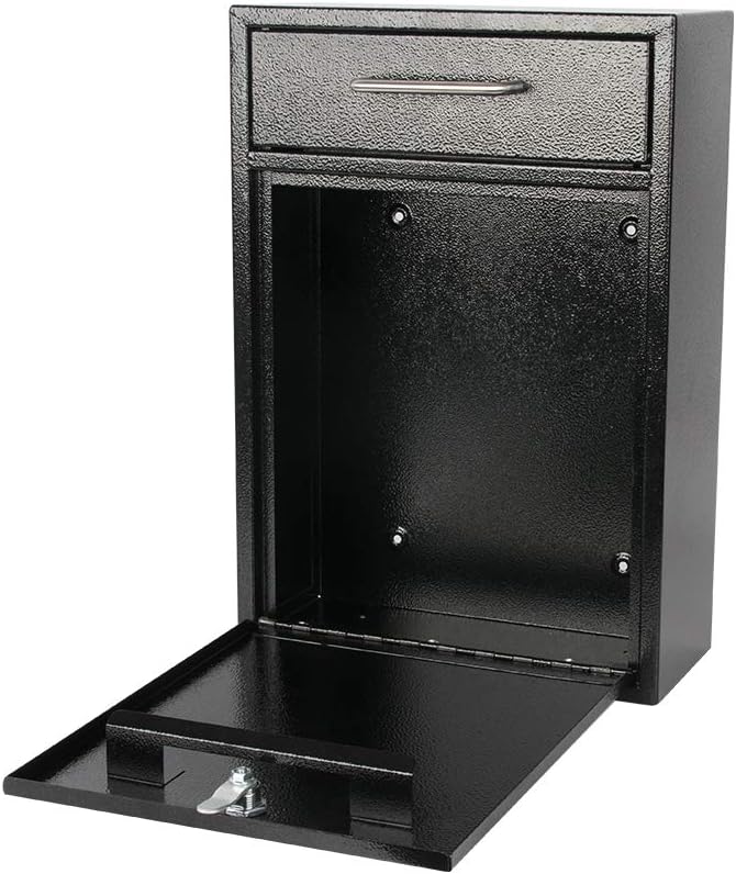 KYODOLED Steel Key Lock Mail Boxes Outdoor, Locking Wall Mount Mailbox, Security Lock Drop Box, Collection Boxes,16.2H x 11.22L x 4.72W Inches, Black X Large-DeskLoop Office