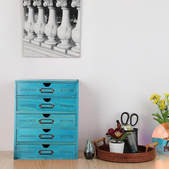 Wooden Storage Box with 5 Drawers Apothecary Drawers Vintage Wooden Drawers - Image 2