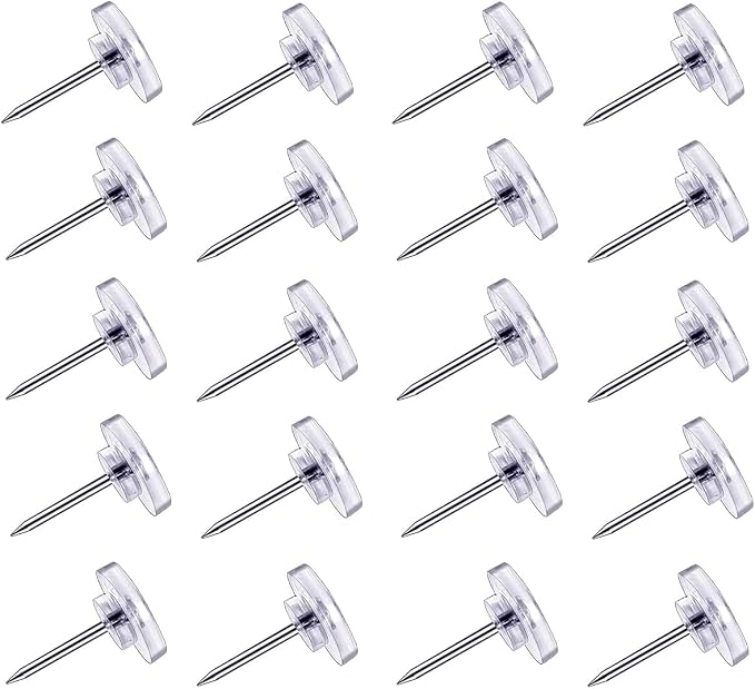 150 Count Push Pins, Flat Thumb Tacks Steel Point and Clear Plastic Head by DEEINN
