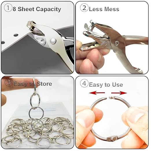 2 Pack Single Hole Punch with 20 Pcs Binder Rings, 1/4 Inch One Hole Paper - Image 4