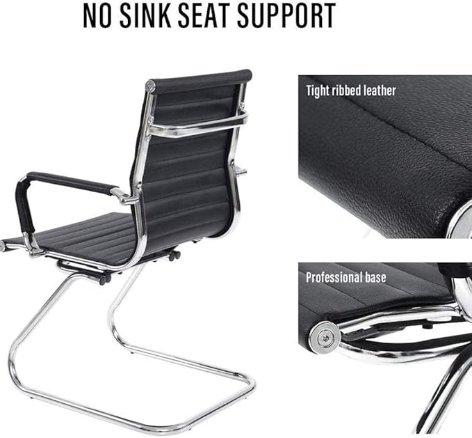 Black Office Desk Chair No Wheels Set of 8 PU Leather Computer Chairs Mid Back Guest Chairs for School Reception Conference Waiting Room, Black-DeskLoop Office